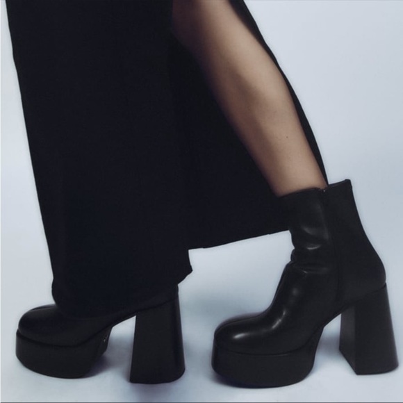 Zara Black Leather Platform Boots NWT - Picture 4 of 11